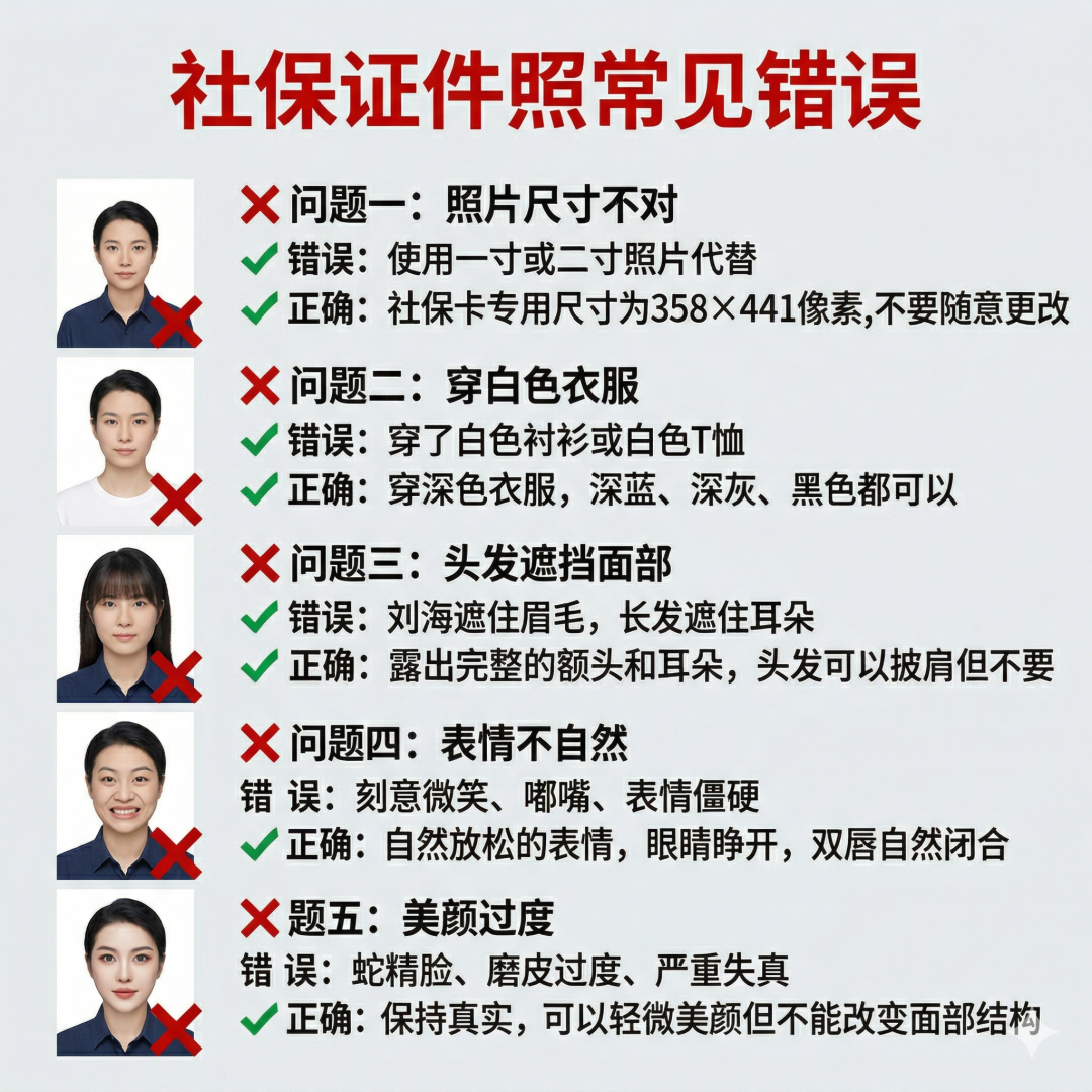 社保卡证件照规范示意